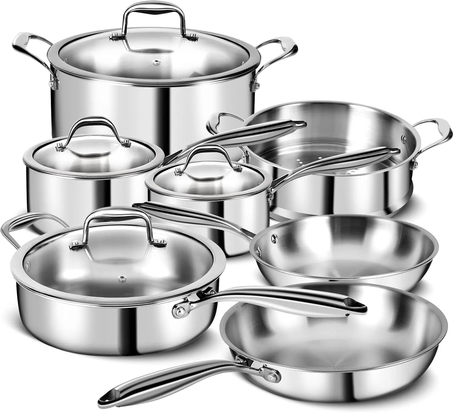 3 Ply Stainless Steel 11-Piece Cookware Set with Lids, Pots and Pans Kitchen Set, Non-Toxic, Induction, Oven, Dishwasher Safe, Professional Chef Quality - TropiGlobe storeTropiGlobe