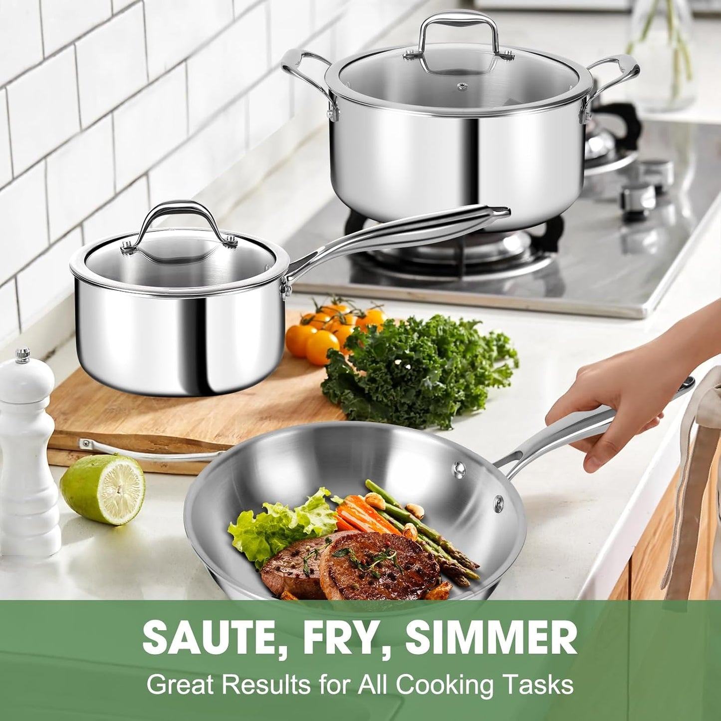 3 Ply Stainless Steel 11-Piece Cookware Set with Lids, Pots and Pans Kitchen Set, Non-Toxic, Induction, Oven, Dishwasher Safe, Professional Chef Quality - TropiGlobe storeTropiGlobe
