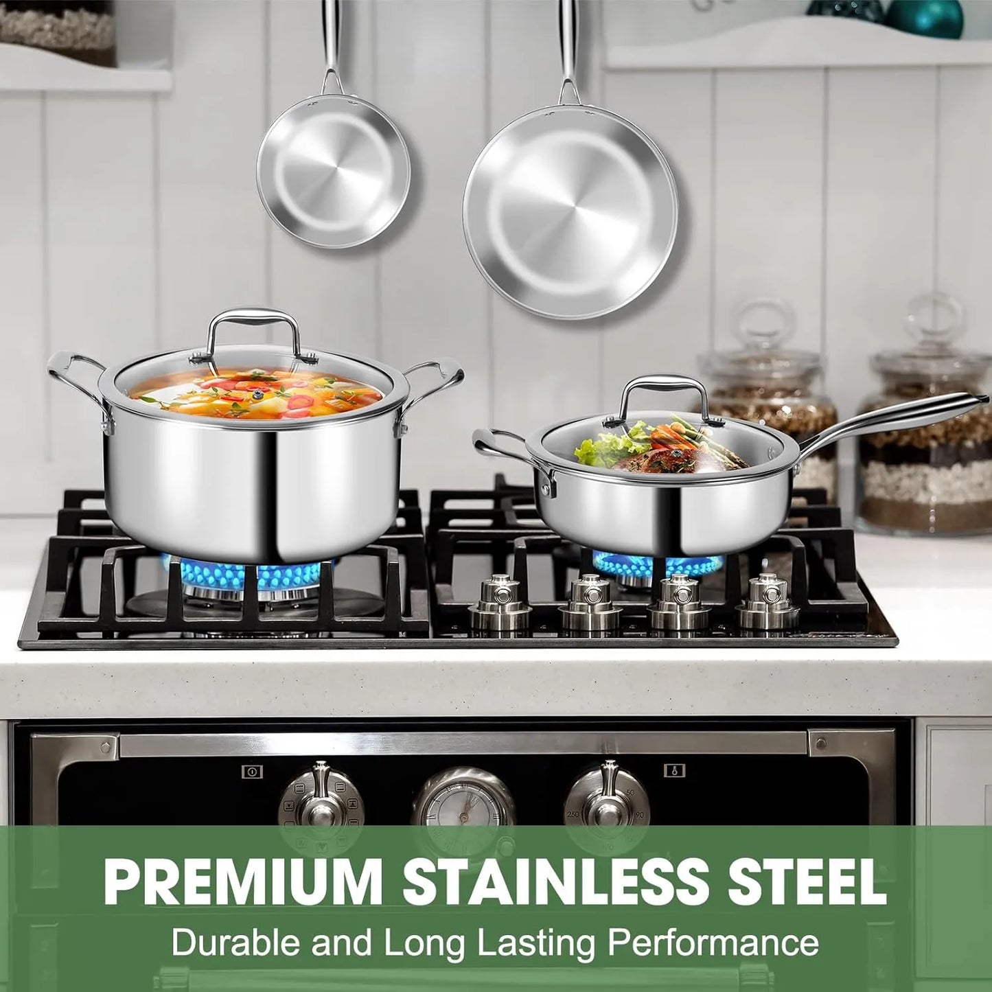 3 Ply Stainless Steel 11-Piece Cookware Set with Lids, Pots and Pans Kitchen Set, Non-Toxic, Induction, Oven, Dishwasher Safe, Professional Chef Quality - TropiGlobe storeTropiGlobe
