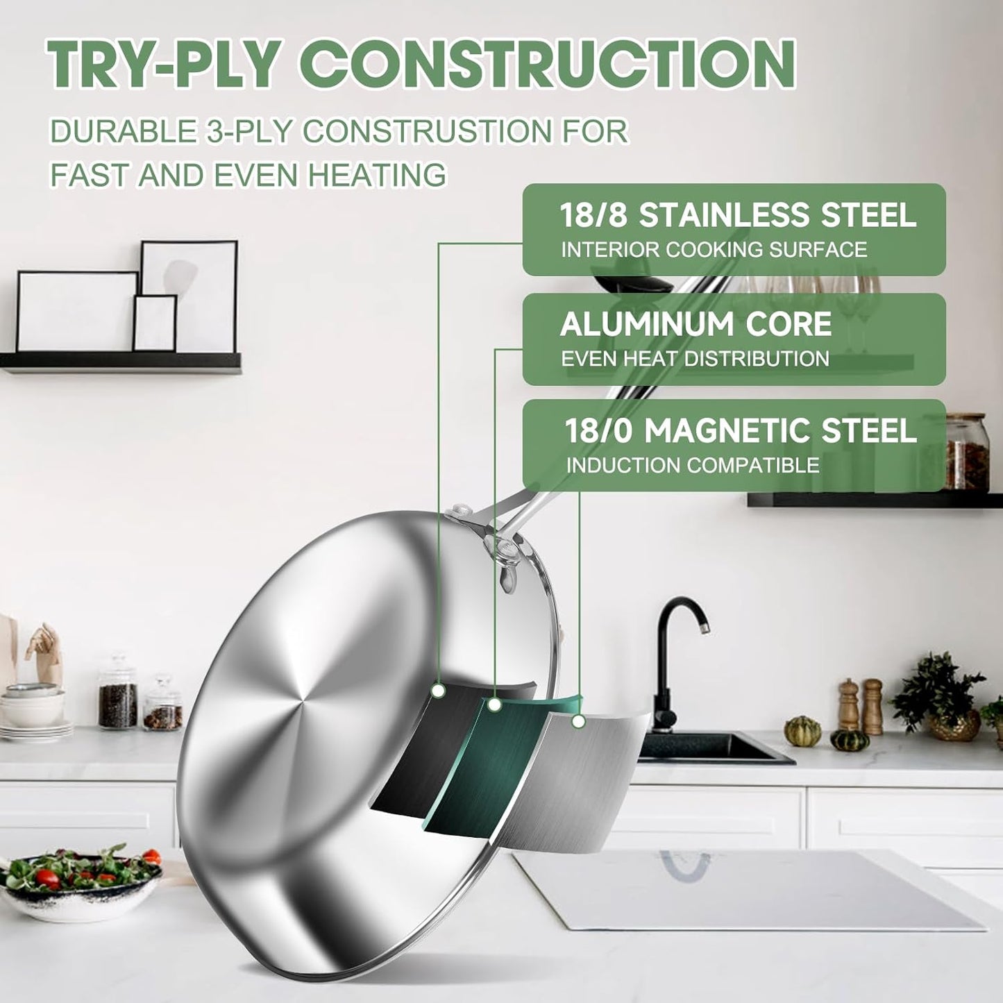 3 Ply Stainless Steel 11-Piece Cookware Set with Lids, Pots and Pans Kitchen Set, Non-Toxic, Induction, Oven, Dishwasher Safe, Professional Chef Quality - TropiGlobe storeTropiGlobe