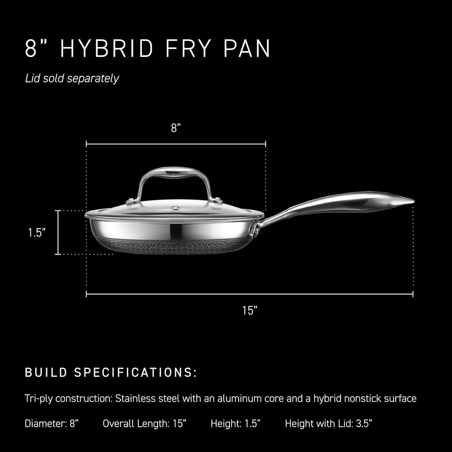 HexClad Hybrid Nonstick 8-Inch Frying Pan, Stay-Cool Handle, Dishwasher-Friendly, Oven-Safe Up to 900°F, Induction Ready, Compatible with All Cooktops