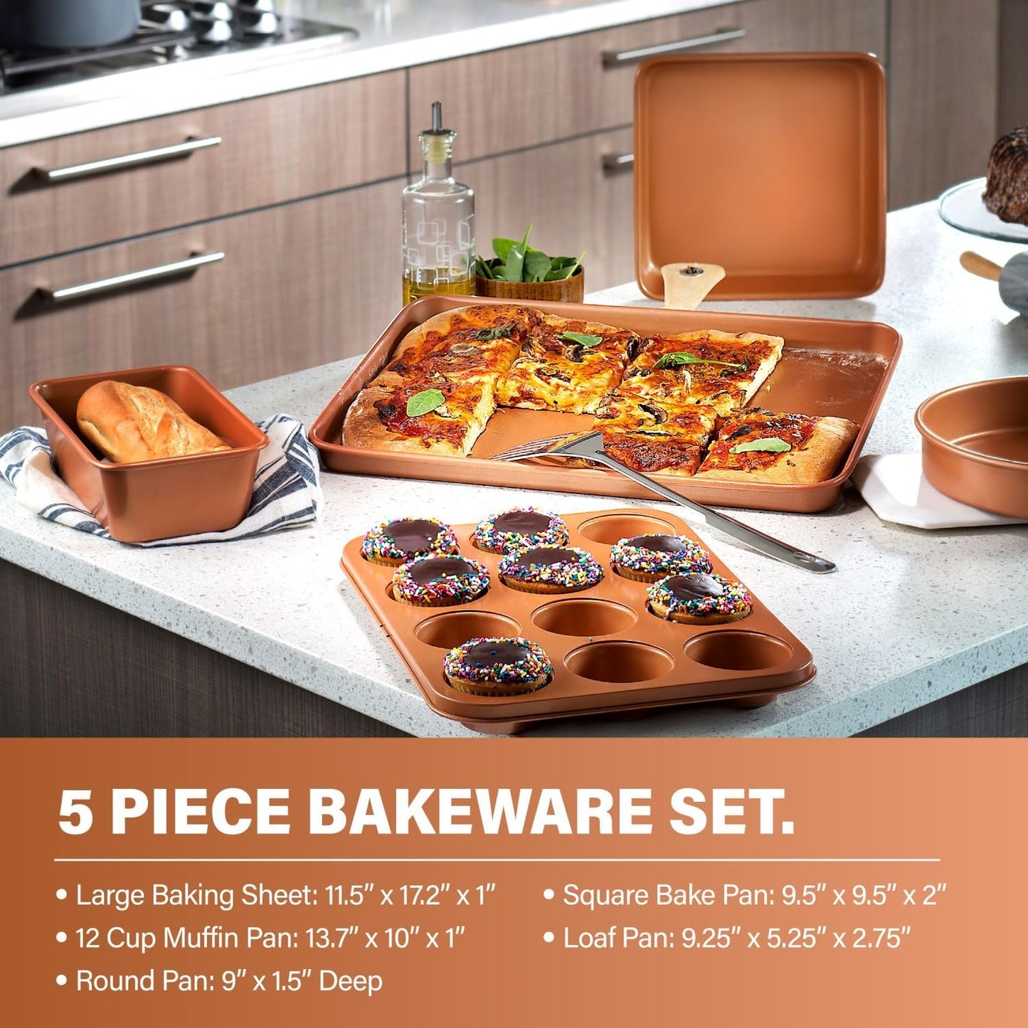 Gotham Steel Hammered 15 Pc Ceramic Cookware Set Nonstick, Deep Copper Pots and Pans Set Non Stick with Bakeware & Deep Fry Pan, Non Toxic PFOA PFOS Free, Induction Oven and Dishwasher Safe - TropiGlobe storeTropiGlobe