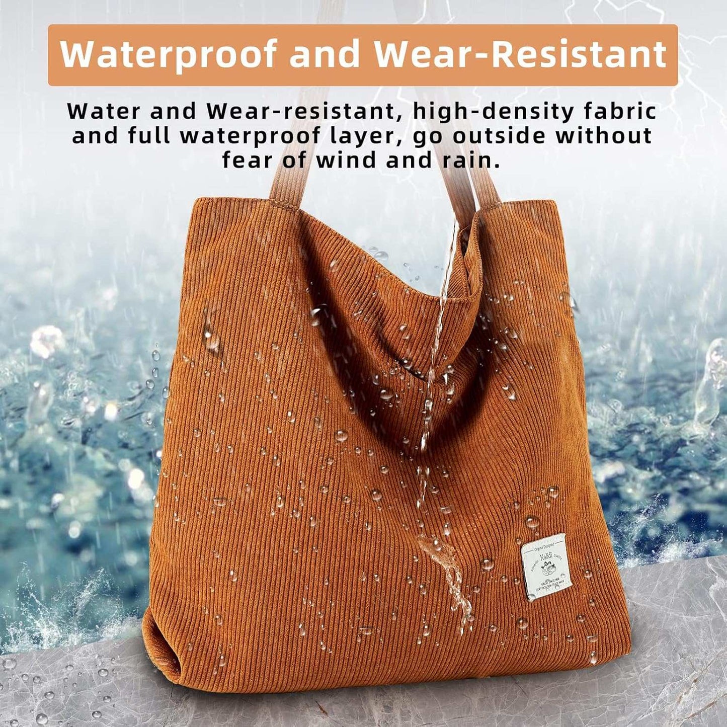 KALIDI Women Corduroy Tote Bag Zipper Casual Tote's Handbag Big Capacity Shoulder Bag with Pockets - TropiGlobe storeTropiGlobe