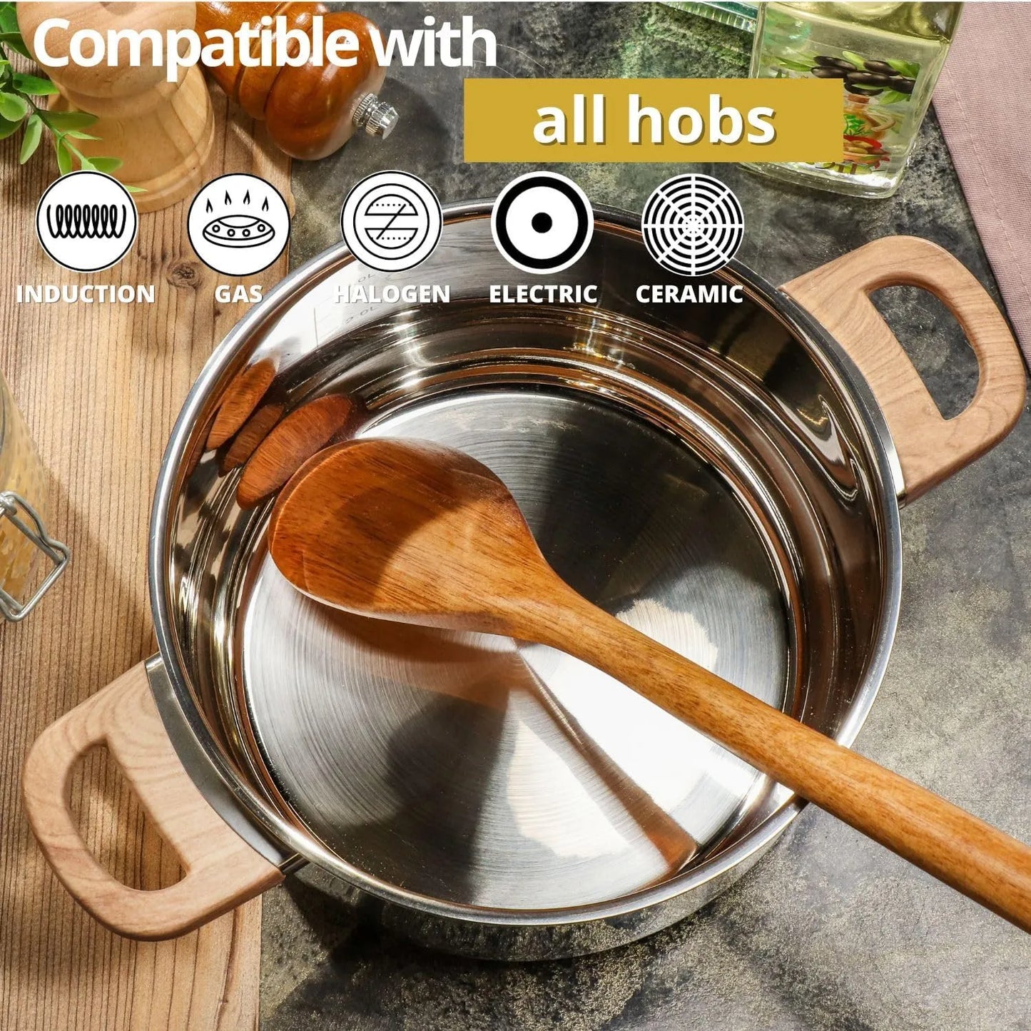Daniks Oslo 10-Piece Stainless Steel Induction Cookware Set – Dishwasher Safe Saucepan, Frying Pan, Pots with Stay-Cool Handles, Glass Lids, Silver - TropiGlobe storeTropiGlobe