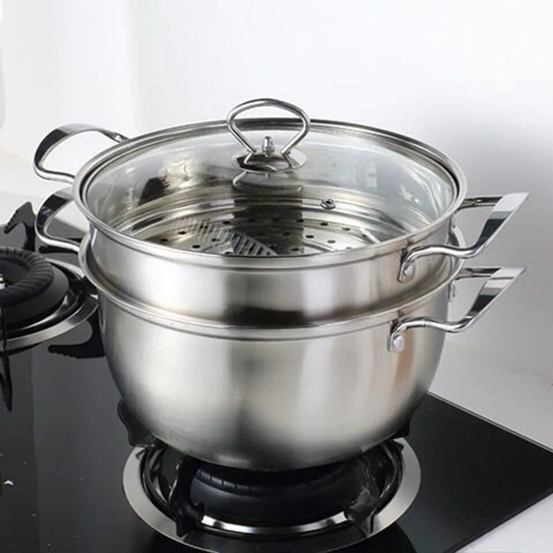 Stainless Steel Pot 1.5L-4L Double Bottom Soup Pot Nonmagnetic Cooking Multi-purpose Cookware Non-stick Pan General Use Hotpot