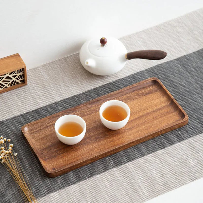 Wooden Vintage Serving Tray Plate Rectangular Teapot Tray Plate Fruit Cake Snack Tea Plate Kitchen Food Storage Dish Home Plate