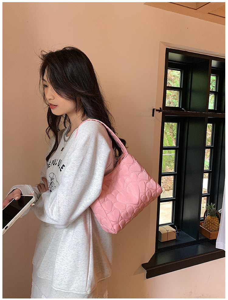 Tote Bags for Women Oxford Luxury Designer Handbags Purse Fashion Heart Winter Small Shoulder Bag Quilted Padded Top Handle Bag