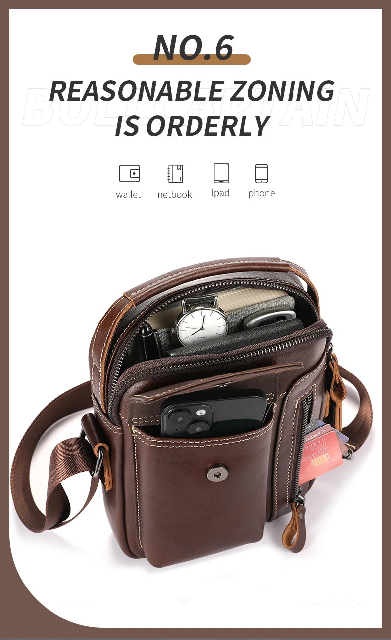 Casual Fashion Men's Messenger Bag's Business Portable Handbag Man Leather Shoulder Bag Mobile 6.5'' Phone Bags