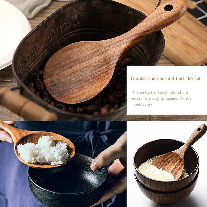 Wood Rice Spoon Wooden Kitchen Spoon Rice Paddle Scoop Ladle Tablespoon Big Serving Spoon Tableware Kitchen Utensils Cooking Too