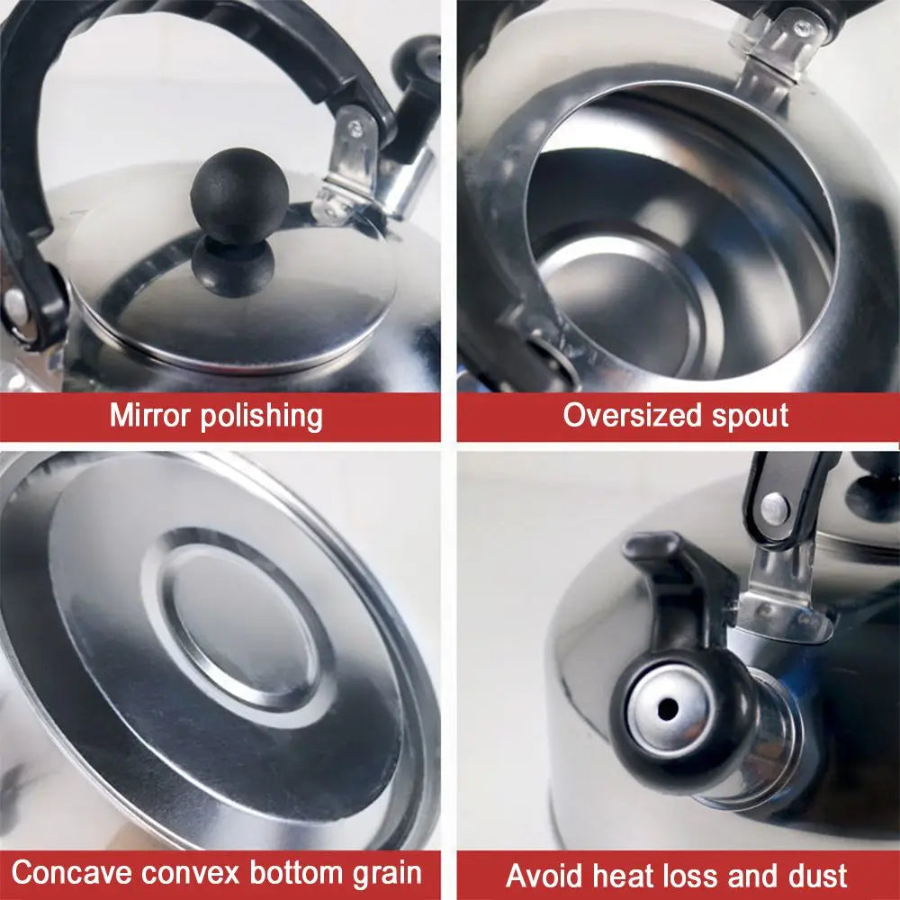 3L Stainless Steel for Hiking Cooking Ergonomic Handle Whistling Kettle Teakettle Stove Gas Water Kettle Teapot for Trips