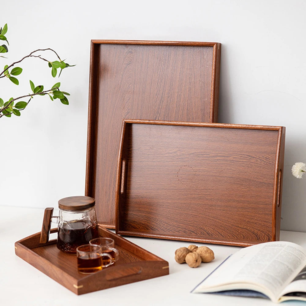 Wooden Serving Tray with Handles Bamboo Tea Tray Food Tray for Breakfast Coffee Dessert Snack Platter Home Coffee Table