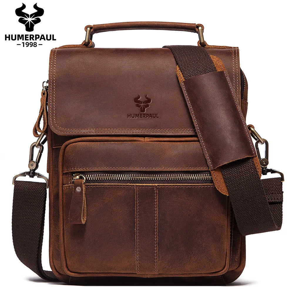 Genuine Leather Men's Shoulder Bag Luxury Work Business Messenger Bags Fashion Male Crossbody with Adjustable Straps