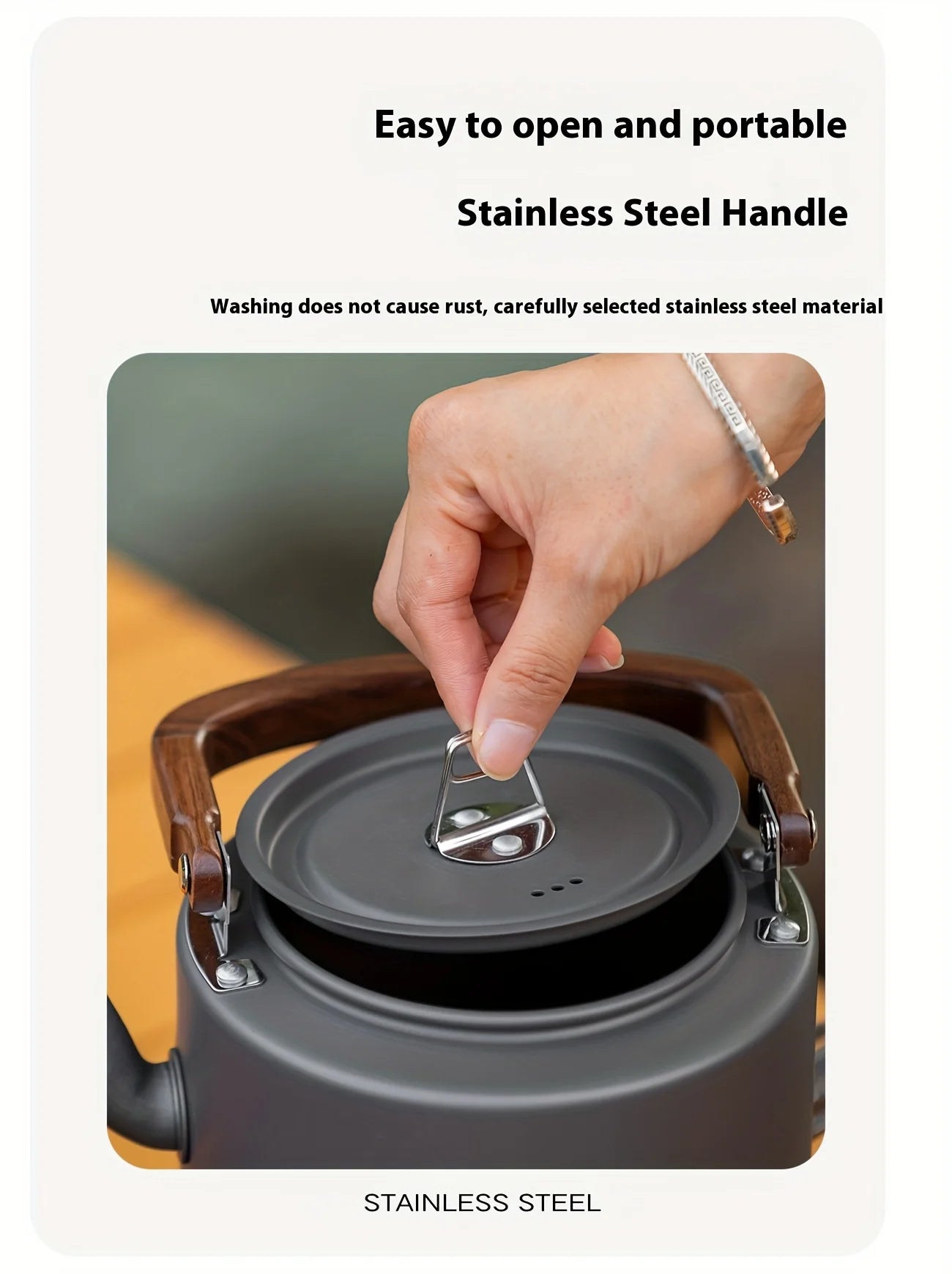 Camping Tea Kettle - Aluminum Alloy Construction, Wooden Handle, Portable Outdoor Kettle for Camping, Hiking, Durable Cookware