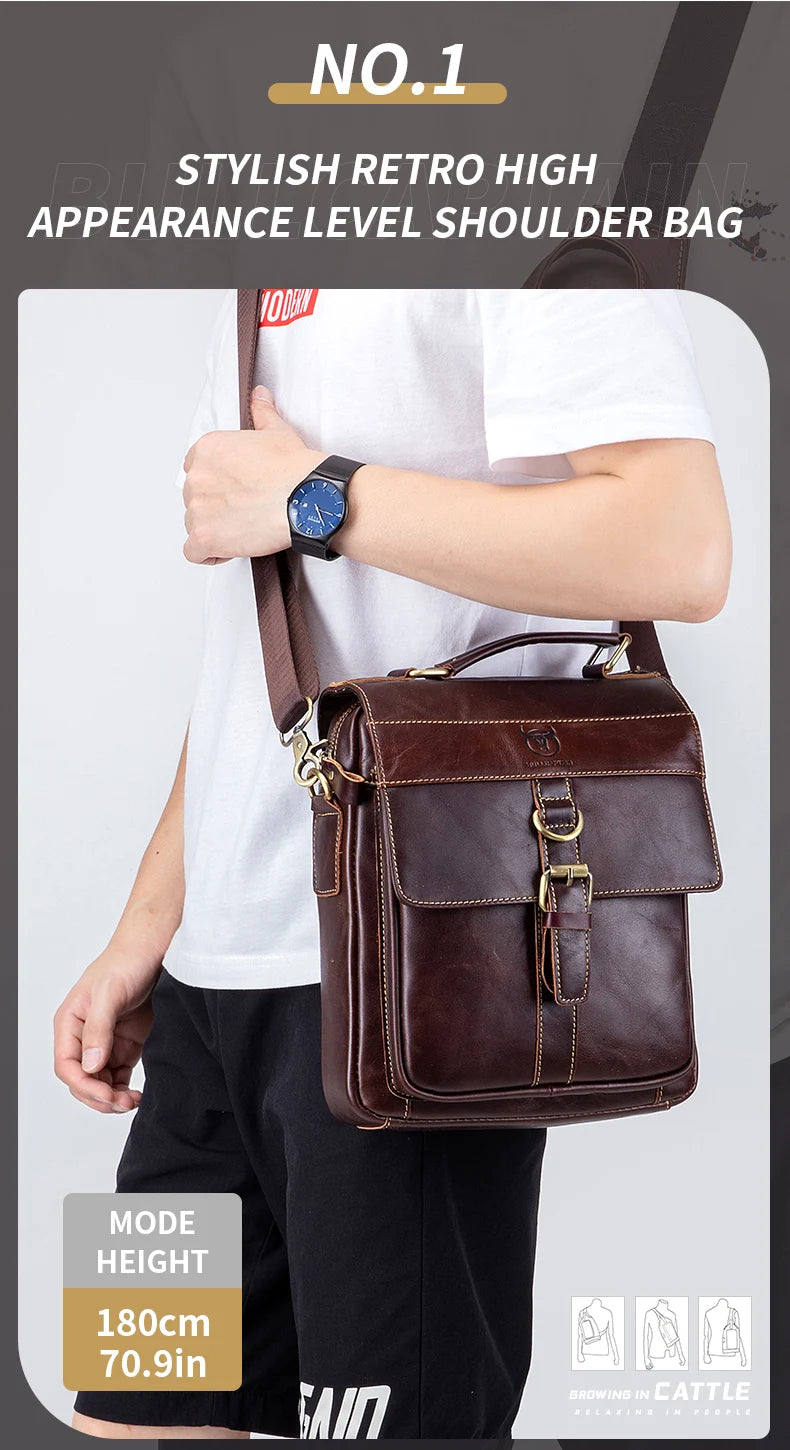Men's Leather Shoulder Bag, Retro Business Crossbody Bag, Large Capacity Fashion Casual Youth Student Handbag