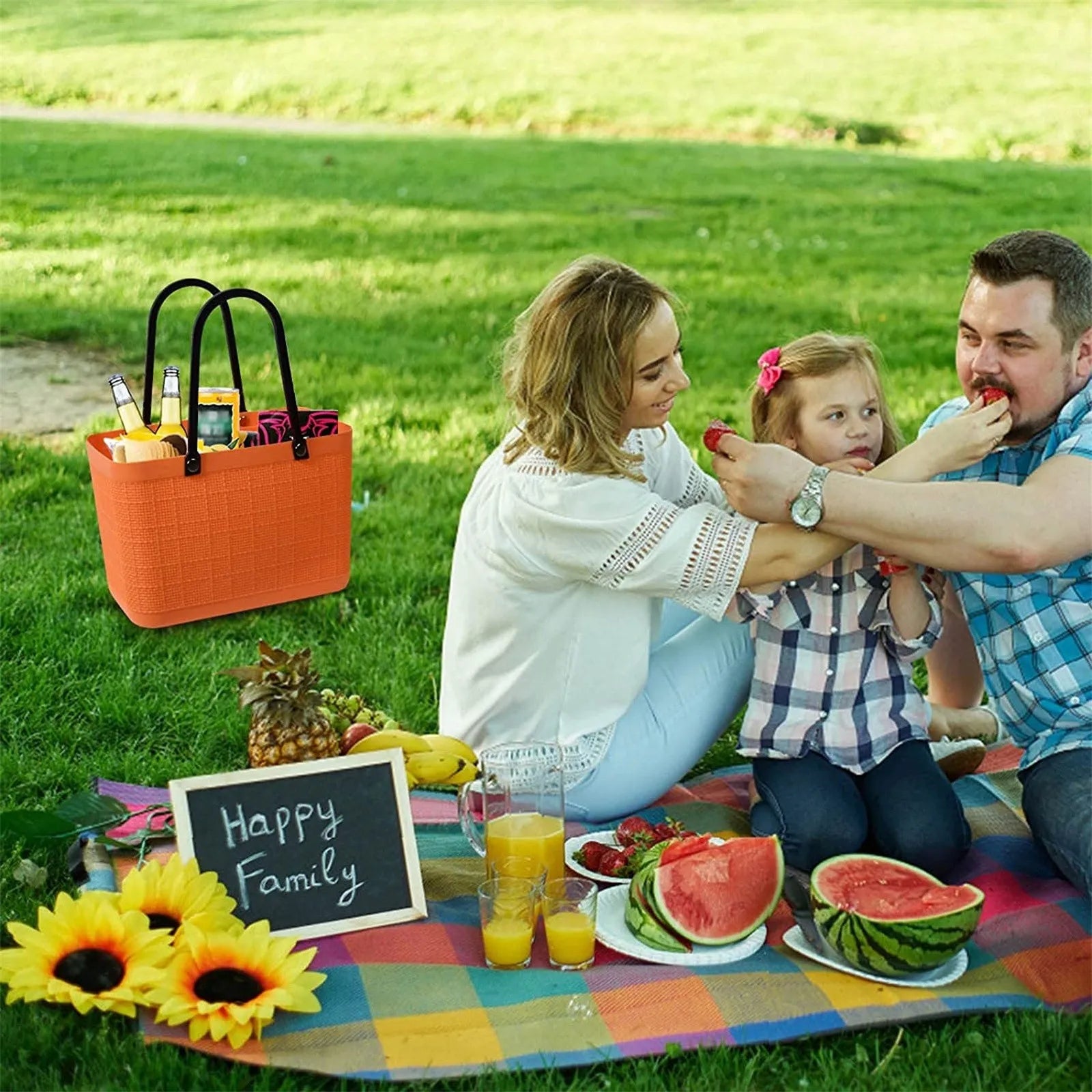 Portable Picnic Tote Shopping Bag Large Capacity  Bag, Large Plastic Utility Basket,Washable Beach Travel Handbag Storage Bags