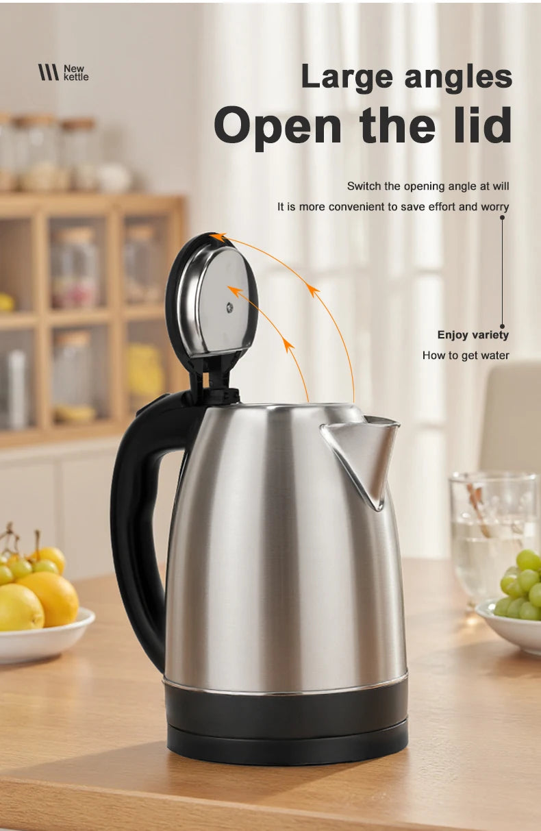 Stainless Steel Electric Kettle 1.8L 220V Silver Black Base Separation Desion Rust-resistant Durable for Home During Travel