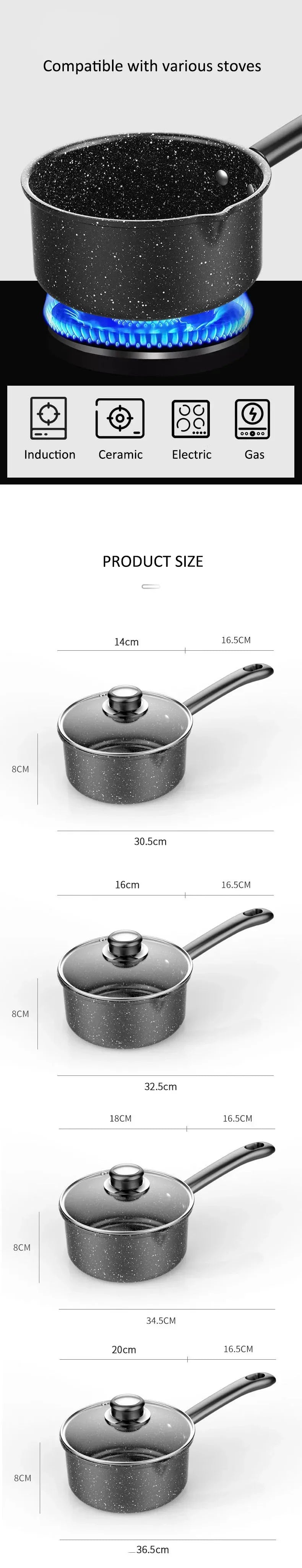 Soup Pot Thermal Cooker Non-stick Cookware for Kitchen Milk Noodles Pots Coating Saucepan with Cover Single Handle Pan Home