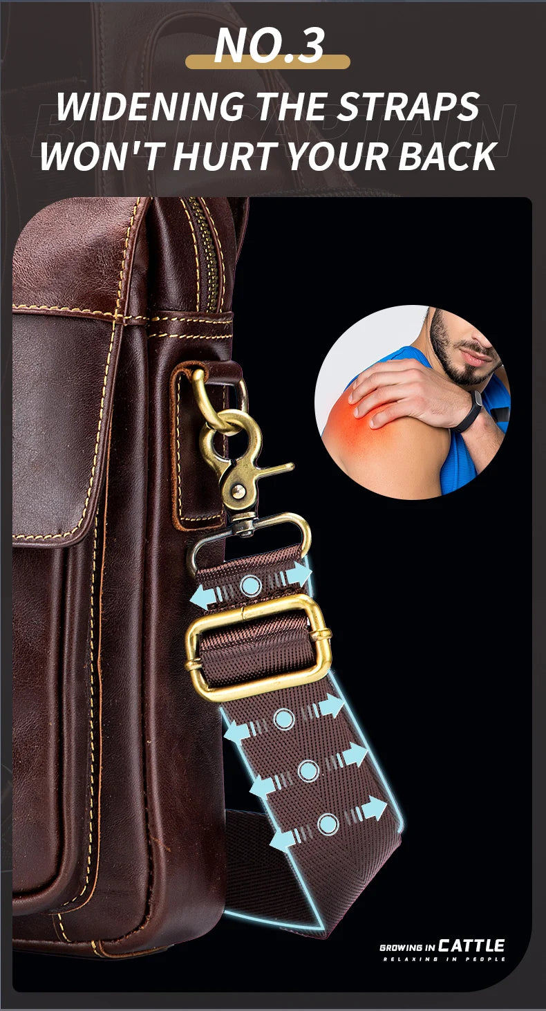 Men's Leather Shoulder Bag, Retro Business Crossbody Bag, Large Capacity Fashion Casual Youth Student Handbag