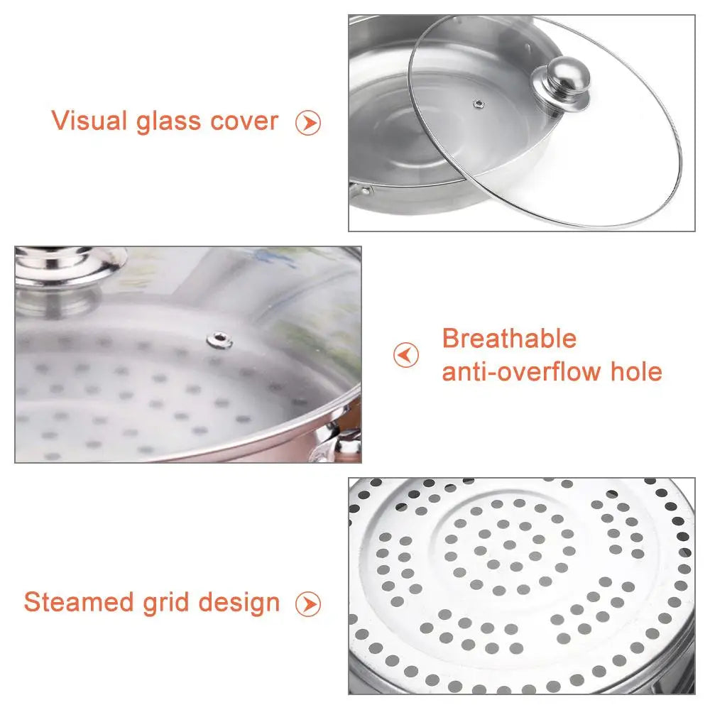 2 Layer Stainless Steel Pots Stockpot Hotpot Induction Steaming Food Steamer Pan Household Cooking Pot Kitchen Steamer Cooker