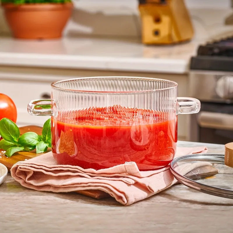 1pc Cooking Pot 1.6L Heat-resistant Borosilicate Glass Kitchenware Multifunctional Large Capacity Stew Pot Kitchen Cooking Tools