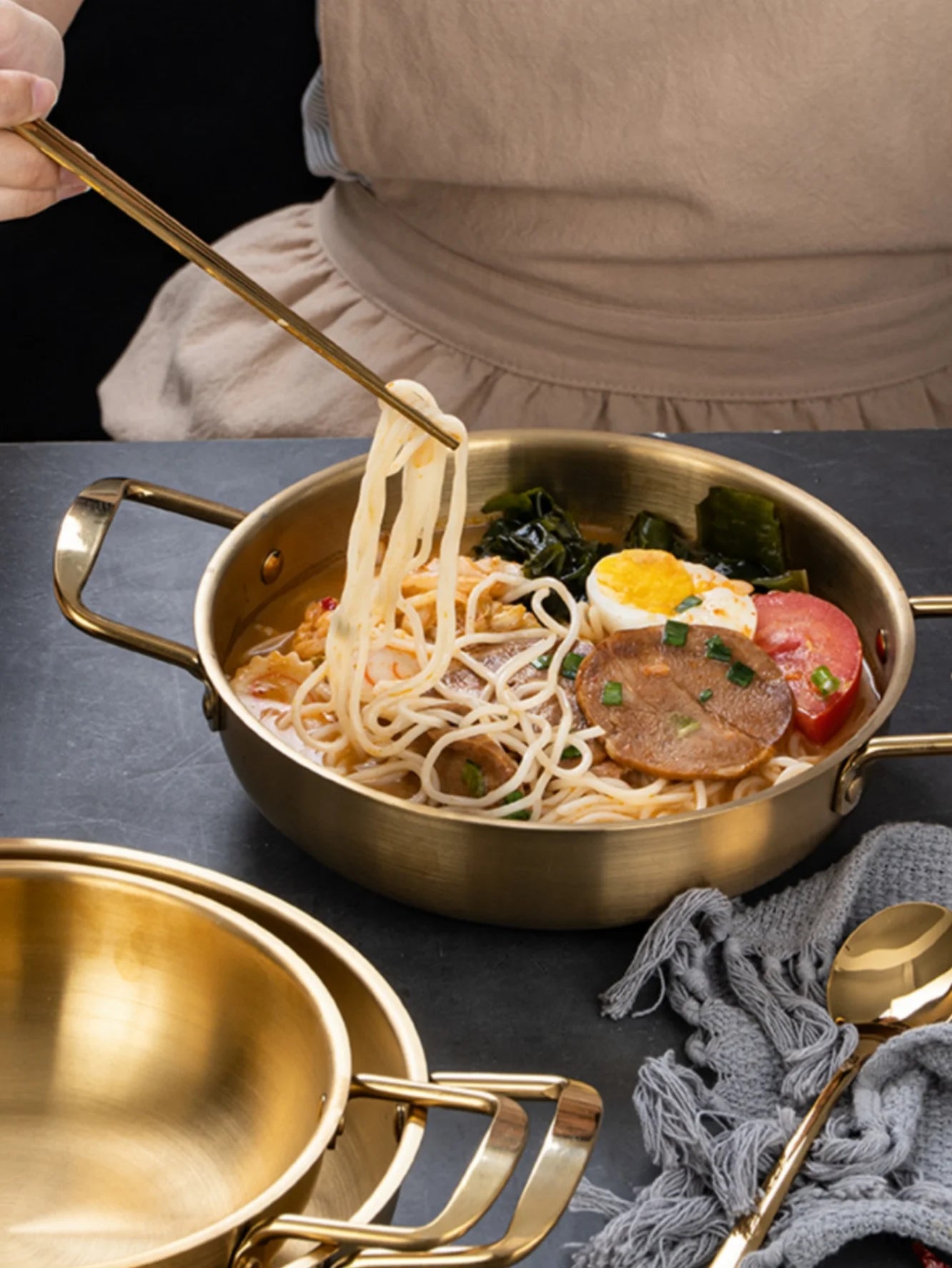 Stainless Steel Cookware Saucepan Dry Pots with Handle Home Cooking Paella Pan Seafood Rice Pot Picnic Snack Plates