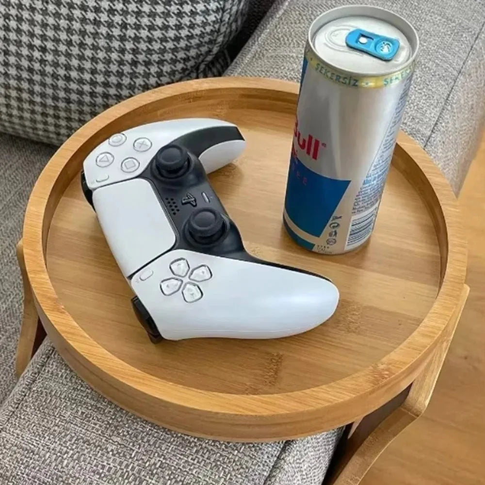 Sofa Tray Table Sofa Handrail Clip-on Tray Made Solid Wood Portability TV Food Multifunctional Portable Foldable Circular Tray