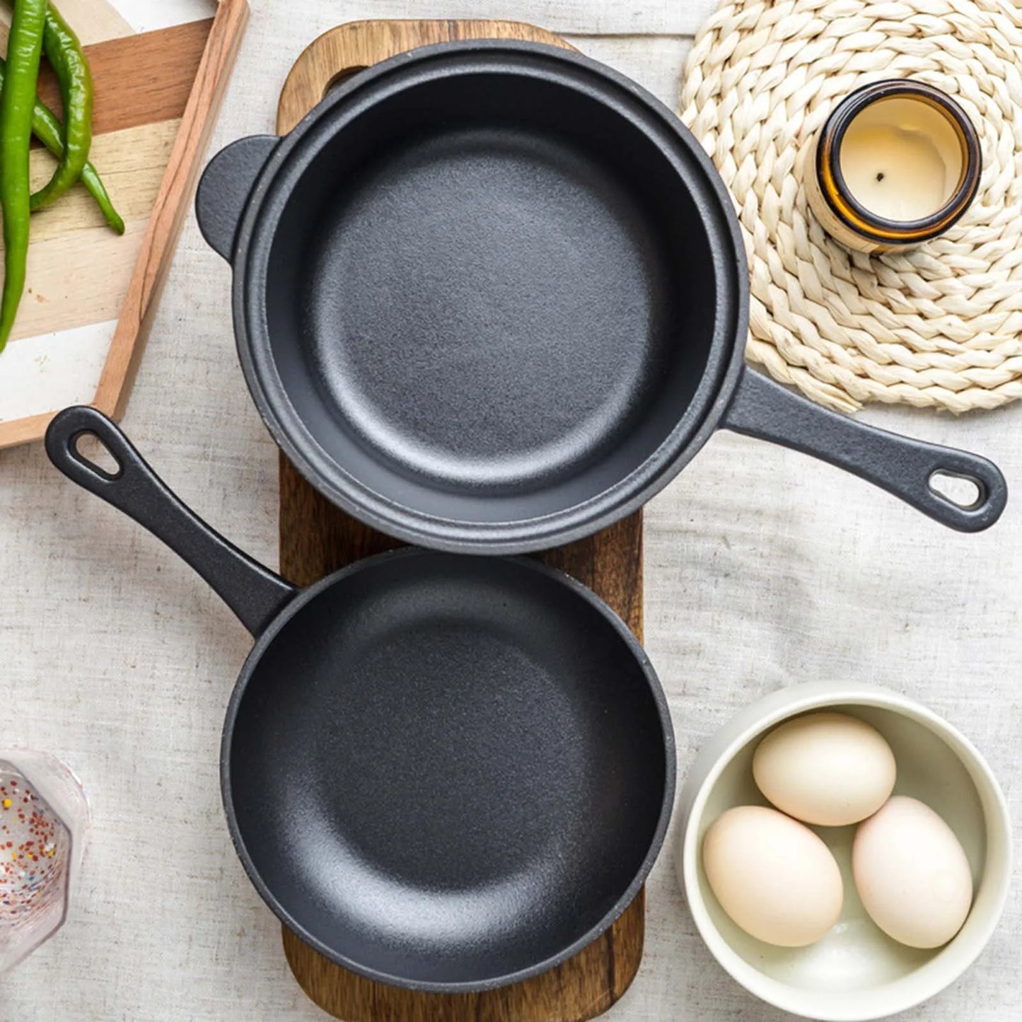 Cast Iron Skillet Pan Set with Skillet Lid BBQ BBQ Steak Pot Grill Cooking Pot Stewpot Frying Pan for Outdoor Indoor Home