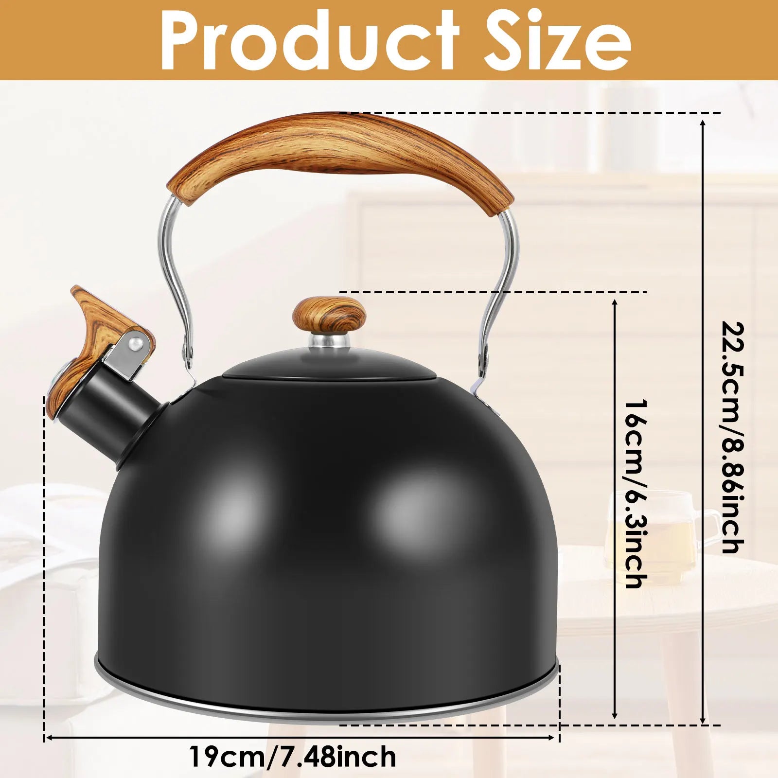 Whistling Kettle with Ergonomic Handle 2L Stove Top Kettle Stainless Steel Stove Top Tea Kettle Rapid Boiling Stove Top Tea Pots