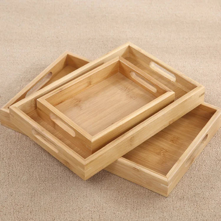 Wooden tray Bamboo tray 1PC Tea tray tableware holder Fruit bread dessert tea food tray with handle rectangle