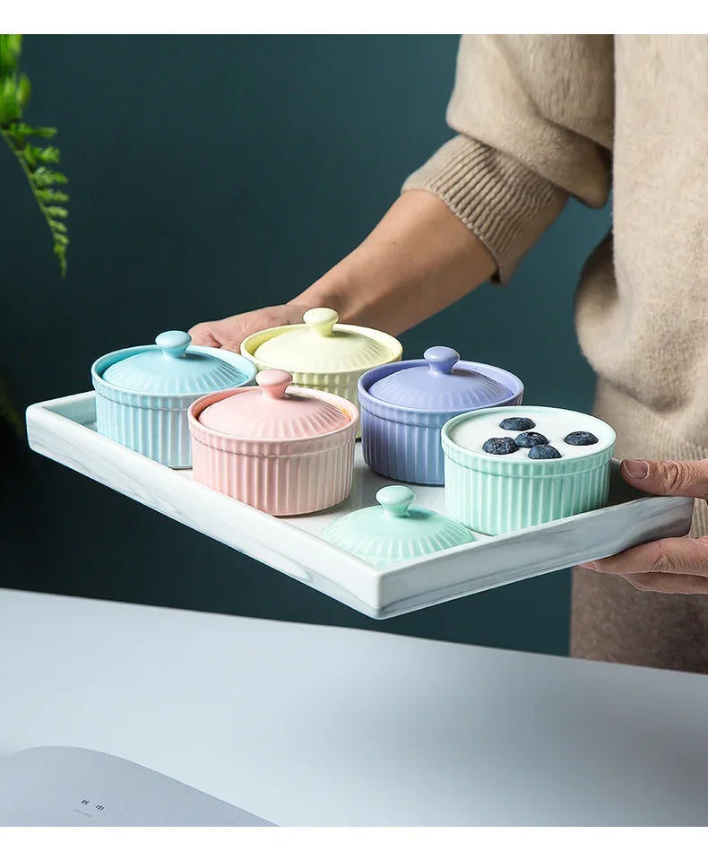 New Small Ceramic Cooking Pots with Lid Home Used Steamed Egg Stew Soup Pot Cheap Oven Hotpot Casserole Thermal Cooker