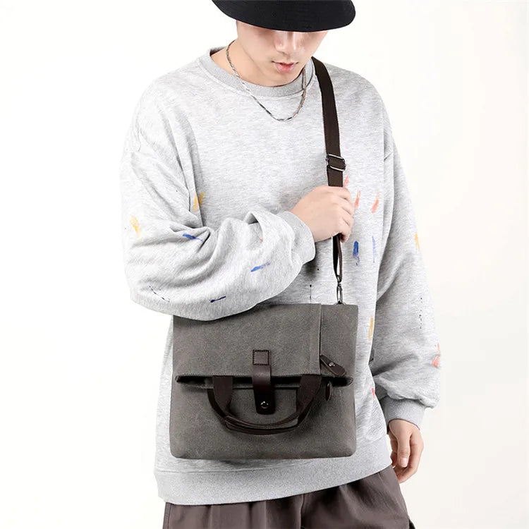 Men's Fashion Canvas Shoulder Bags Business Travel Crossbody Bags Men Multifunctional Messenger Bags Briefcase Men Handbag Tote
