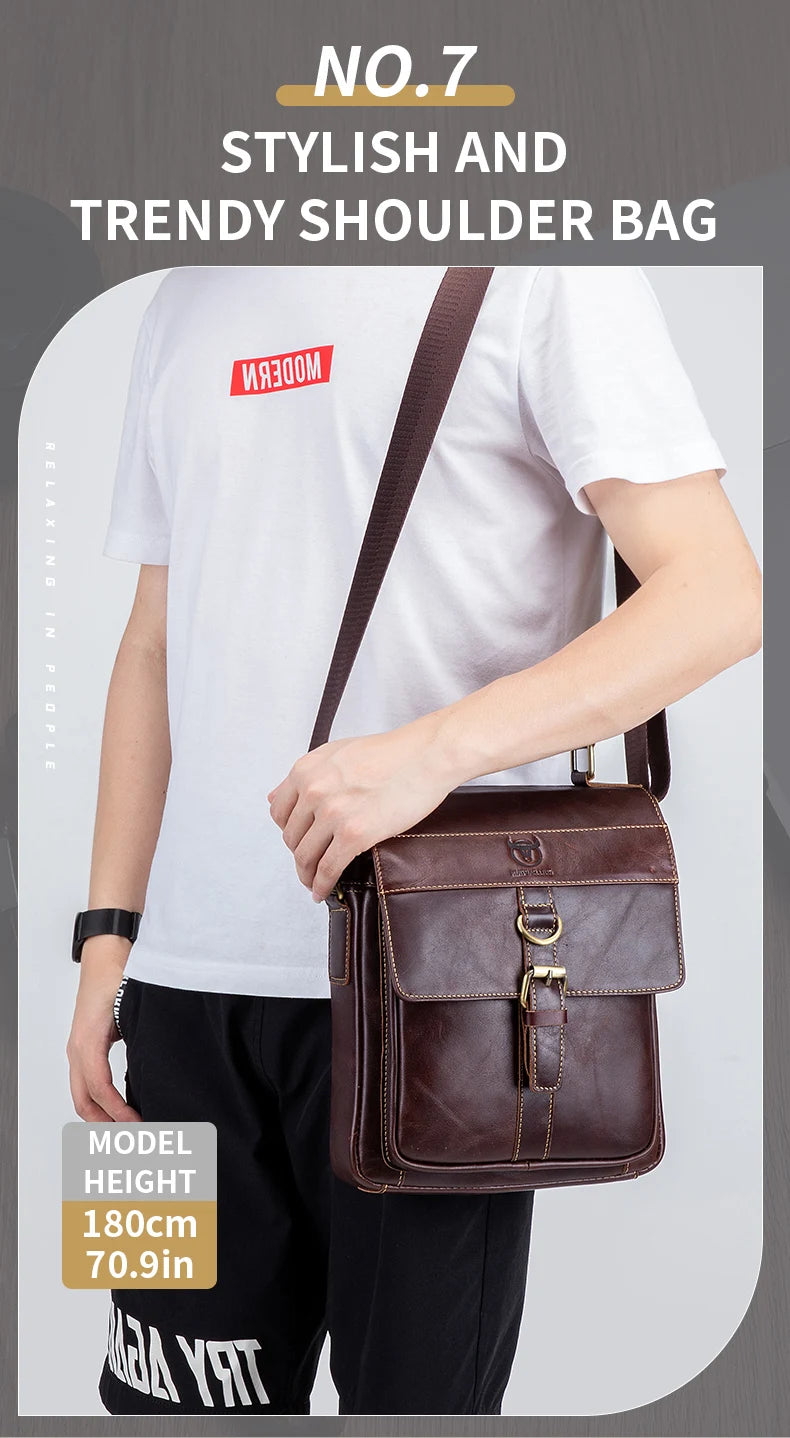 Men's Leather Shoulder Bag, Retro Business Crossbody Bag, Large Capacity Fashion Casual Youth Student Handbag