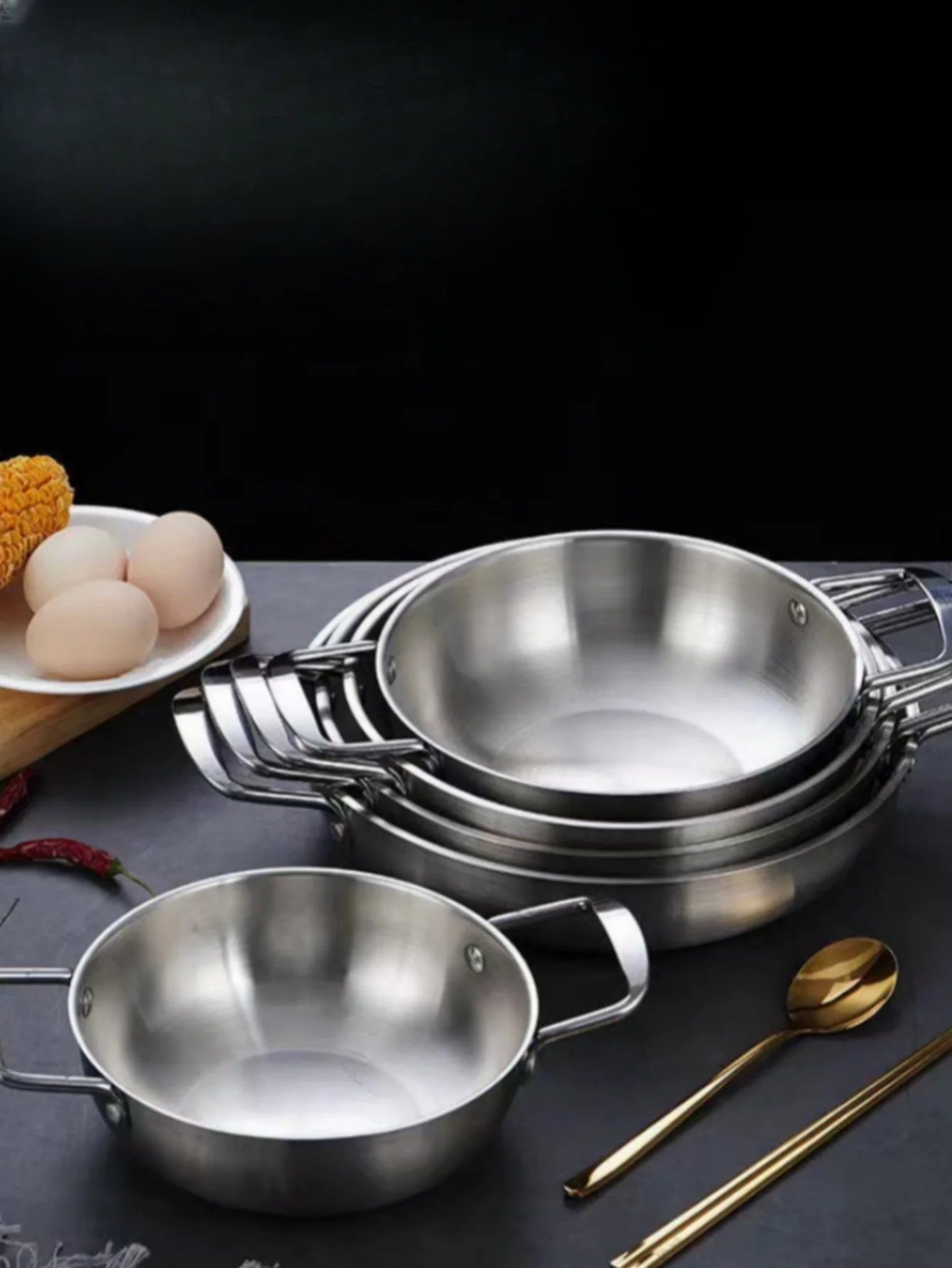Stainless Steel Cookware Saucepan Dry Pots with Handle Home Cooking Paella Pan Seafood Rice Pot Picnic Snack Plates