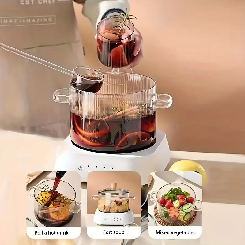 1pc Cooking Pot 1.6L Heat-resistant Borosilicate Glass Kitchenware Multifunctional Large Capacity Stew Pot Kitchen Cooking Tools