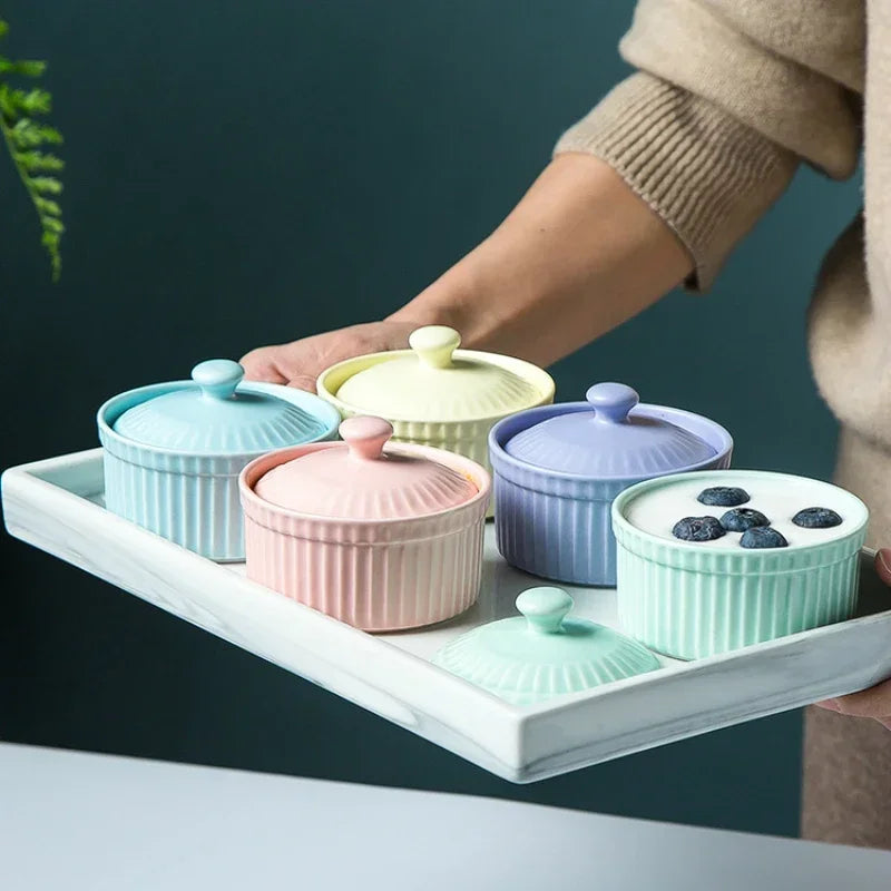 New Small Ceramic Cooking Pots with Lid Home Used Steamed Egg Stew Soup Pot Cheap Oven Hotpot Casserole Thermal Cooker