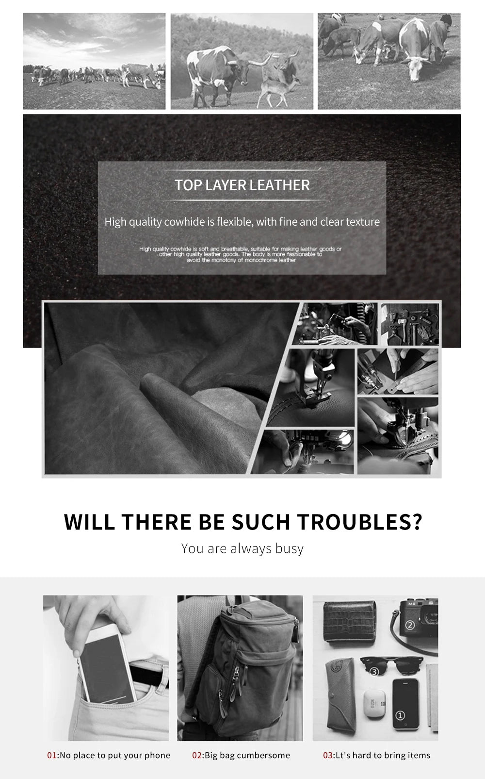 Crazy Horse Skin Men's Wearing Belt Phone Waist Bag Top Layer Cowhide Multi functional Single Shoulder Crossbody Phone Bag