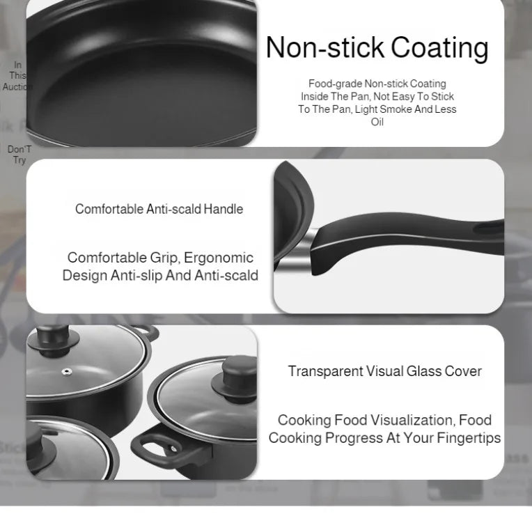 13 Piece Cookware Set Milk Pot Soup Pot Flat Bottomed Small Frying Pan with Lid And Shovel Kitchenware Set for Cooking pots Set