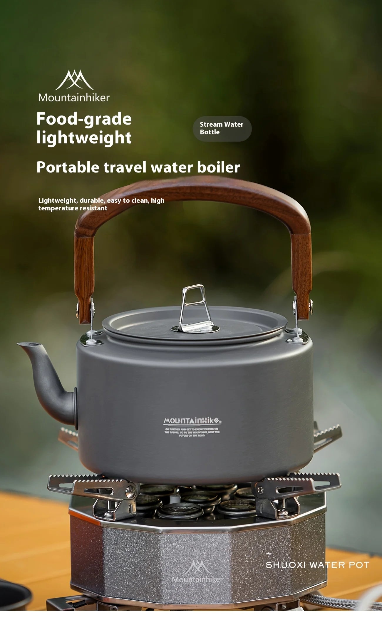 Camping Tea Kettle - Aluminum Alloy Construction, Wooden Handle, Portable Outdoor Kettle for Camping, Hiking, Durable Cookware