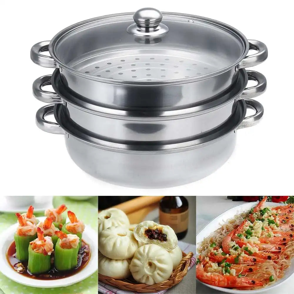 2 Layer Stainless Steel Pots Stockpot Hotpot Induction Steaming Food Steamer Pan Household Cooking Pot Kitchen Steamer Cooker