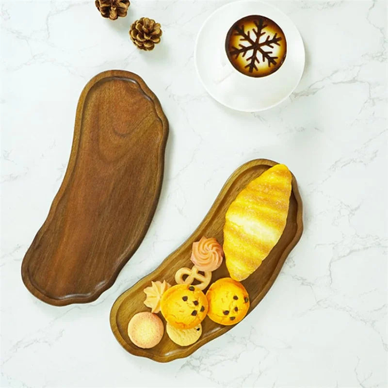 Wooden Tea Coffee Tray Fruit Dessert Candy Plate Japanese Style Bread Snack Food Dish Tray Decorative Tableware for Home Kitchen