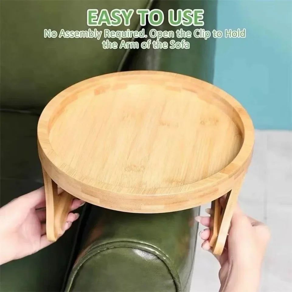 Sofa Tray Table Sofa Handrail Clip-on Tray Made Solid Wood Portability TV Food Multifunctional Portable Foldable Circular Tray