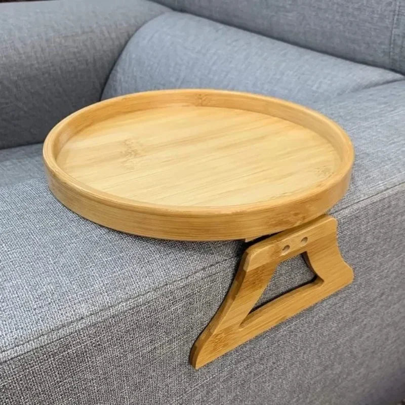 Sofa Tray Table Sofa Handrail Clip-on Tray Made Solid Wood Portability TV Food Multifunctional Portable Foldable Circular Tray