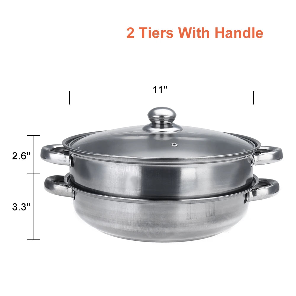 2 Layer Stainless Steel Pots Stockpot Hotpot Induction Steaming Food Steamer Pan Household Cooking Pot Kitchen Steamer Cooker