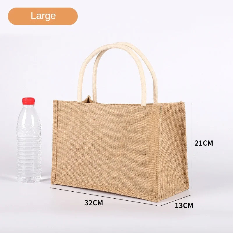 New Burlap Tote Bags Mini Burlap Beach Bags Portable Jute Tote Bag Multipurpose Burlap Hand Bags For Shopping Trips Beach School