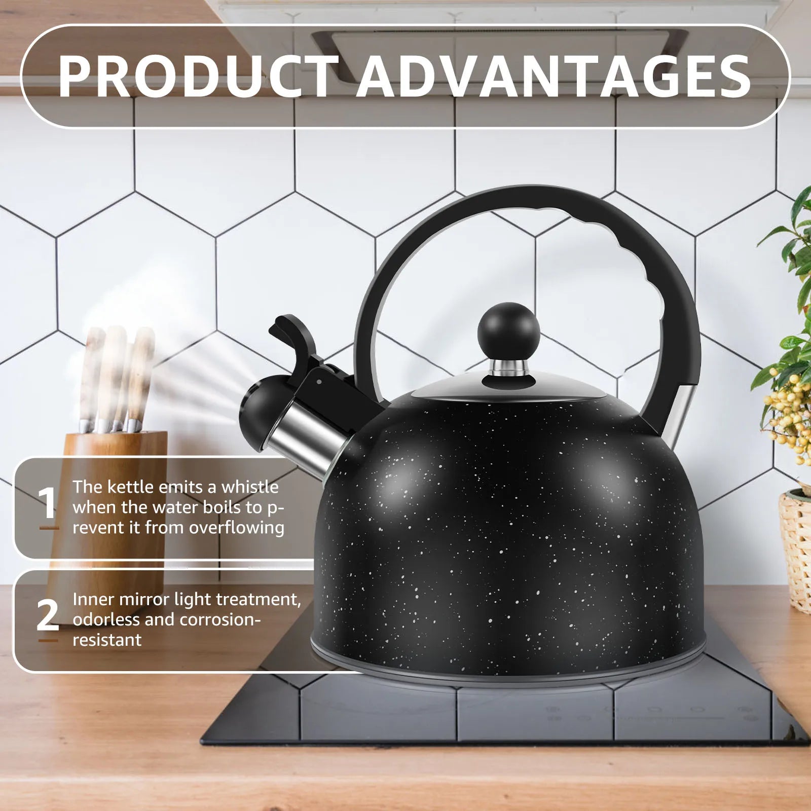Whistling Kettle with Ergonomic Handle 2L Stove Top Kettle Stainless Steel Stove Top Tea Kettle Rapid Boiling Stove Top Tea Pots
