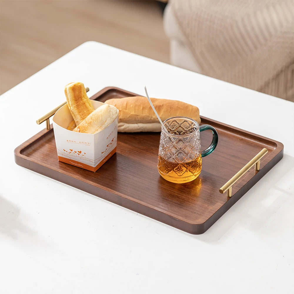 Wooden Serving Tray with Handles Bamboo Tea Tray Food Tray for Breakfast Coffee Dessert Snack Platter Home Coffee Table