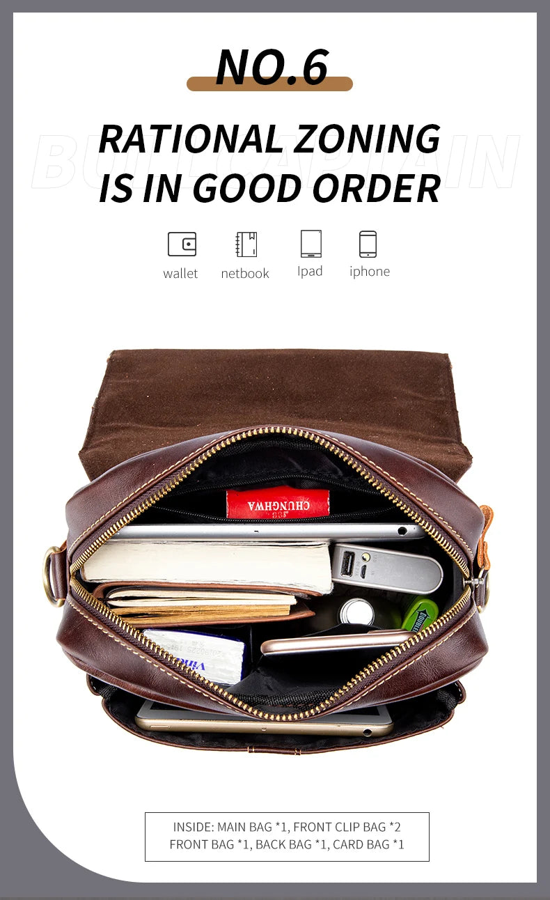 Men's Leather Shoulder Bag, Retro Business Crossbody Bag, Large Capacity Fashion Casual Youth Student Handbag