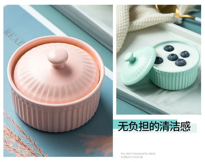 New Small Ceramic Cooking Pots with Lid Home Used Steamed Egg Stew Soup Pot Cheap Oven Hotpot Casserole Thermal Cooker