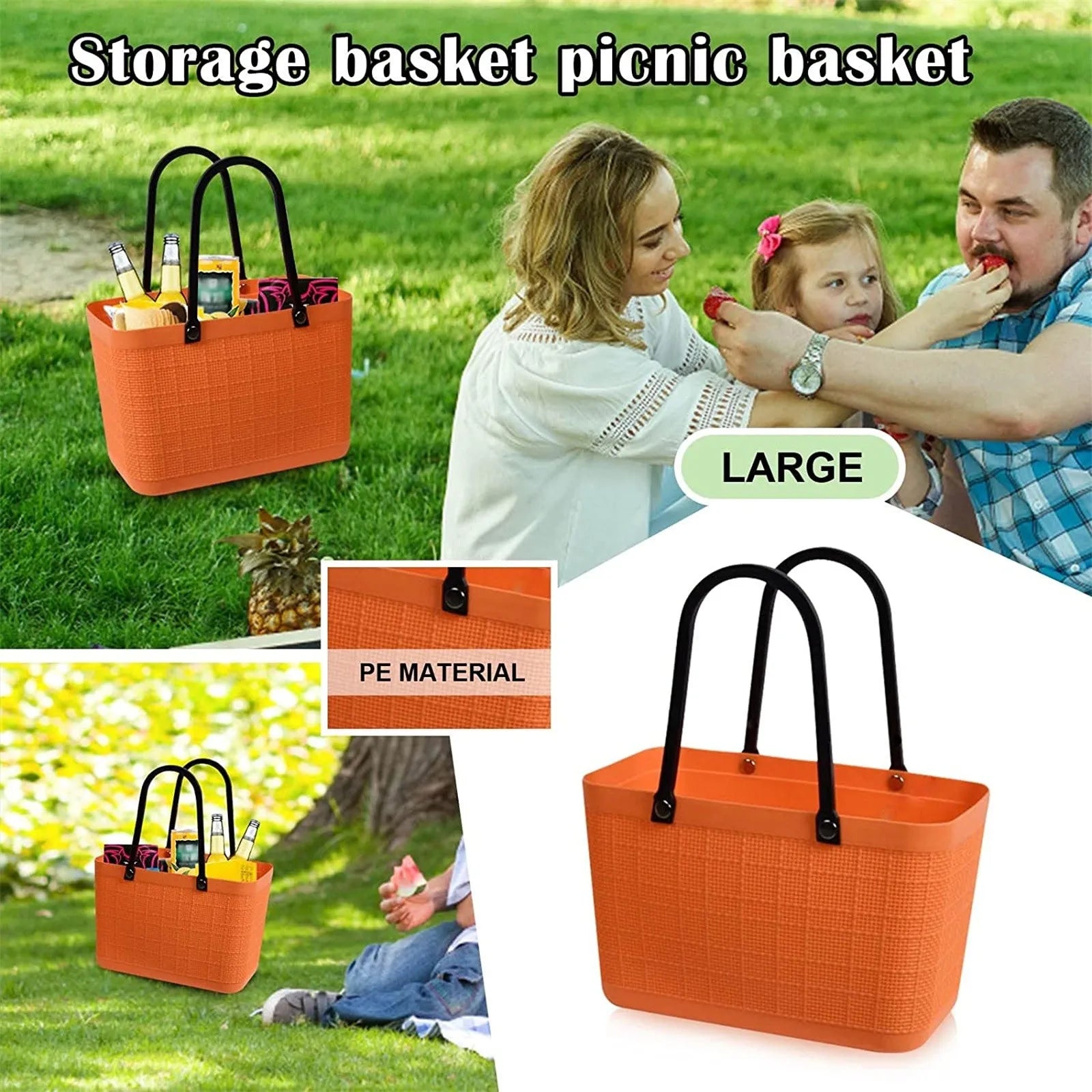 Portable Picnic Tote Shopping Bag Large Capacity  Bag, Large Plastic Utility Basket,Washable Beach Travel Handbag Storage Bags
