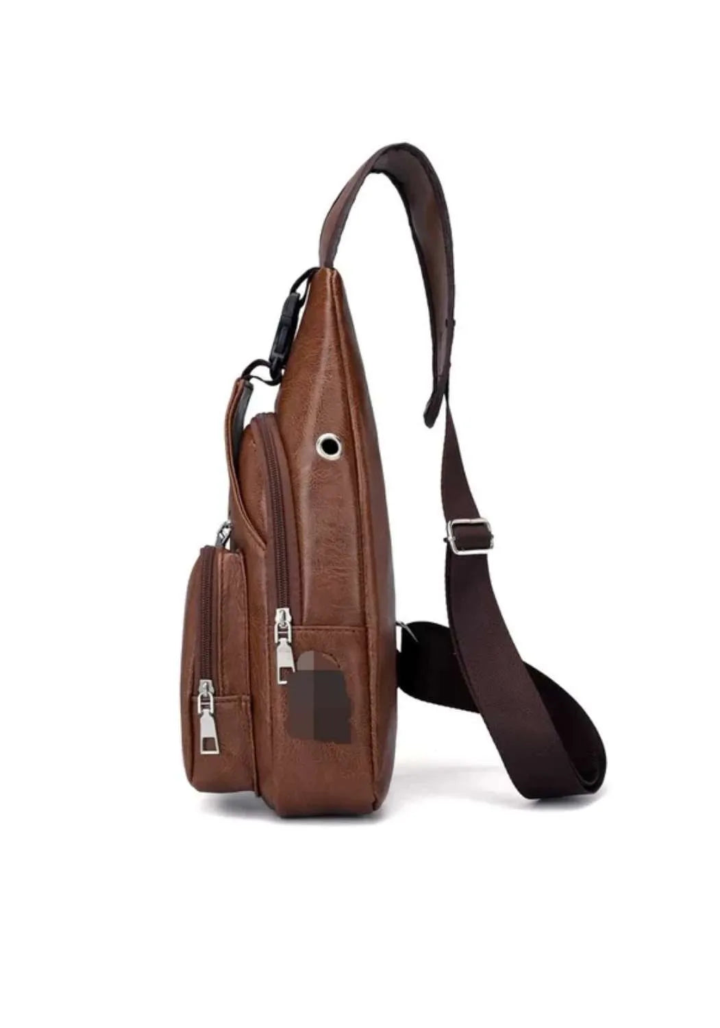 Simple and Fashionable Casual Solid Color PU Multifunctional USB Charging Zipper MEN'S Chest Bag Crossbody Bag for Commuting